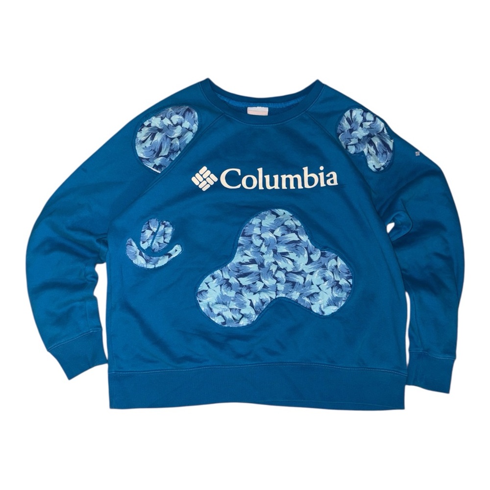 Handmade Upcycled Reworked Columbia Crewneck Sweatshirt Blue Size XL Unisex